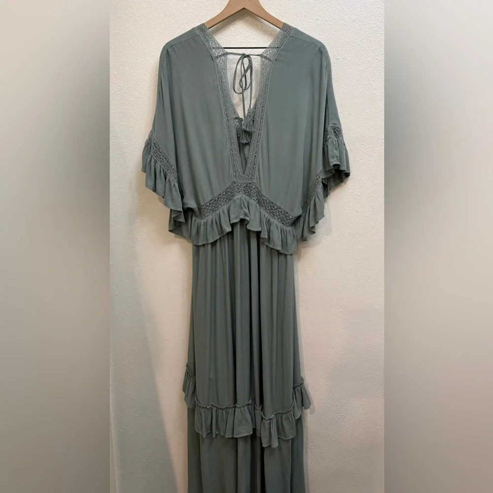 Free People Sage Blue Ruffled Maxi Dress